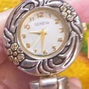 Geneva Women's Gold and Silver Floral Bracelet Watch